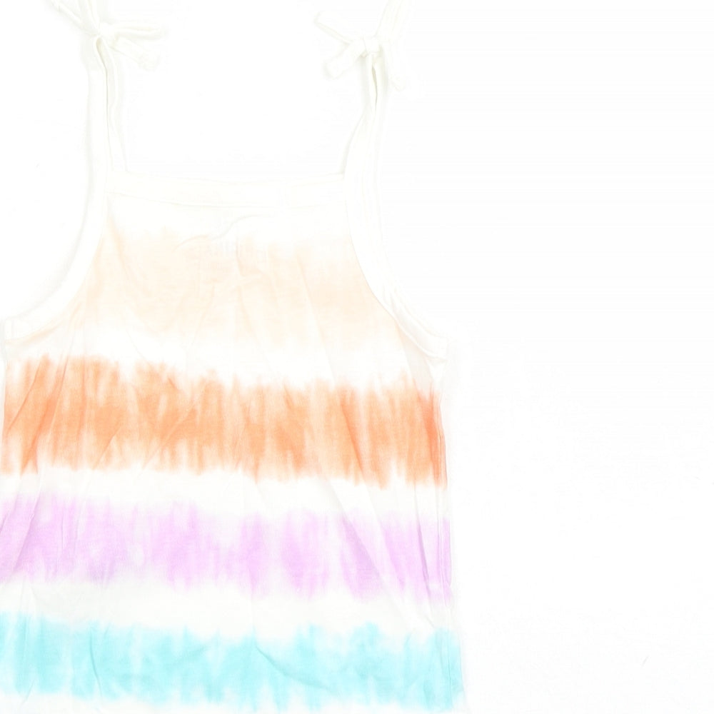 Brand and care label for Marks & Spencer girls’ multicoloured cotton camisole tank, years square neck tie - tie dye effect