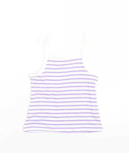 Marks and Spencer Girls White Striped Cotton Camisole Tank Size 3-4 Years Square Neck Tie - Heart Detail