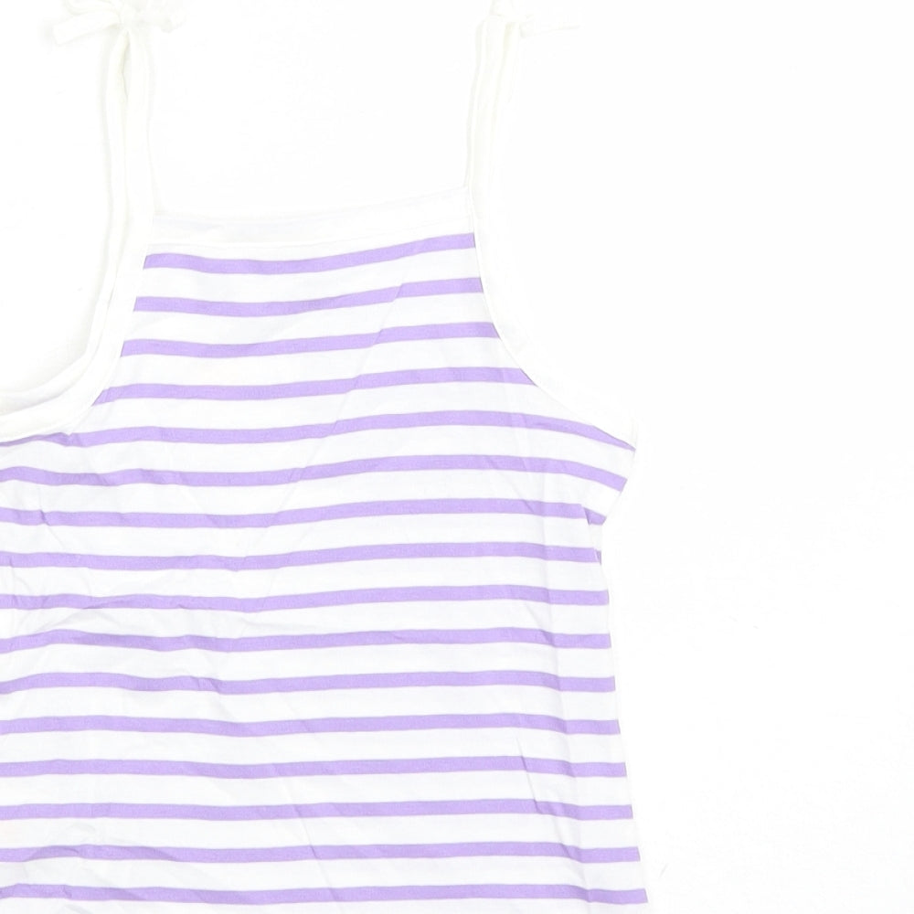 Brand and care label for Marks & Spencer girls’ white striped cotton camisole tank, years square neck tie - heart detail