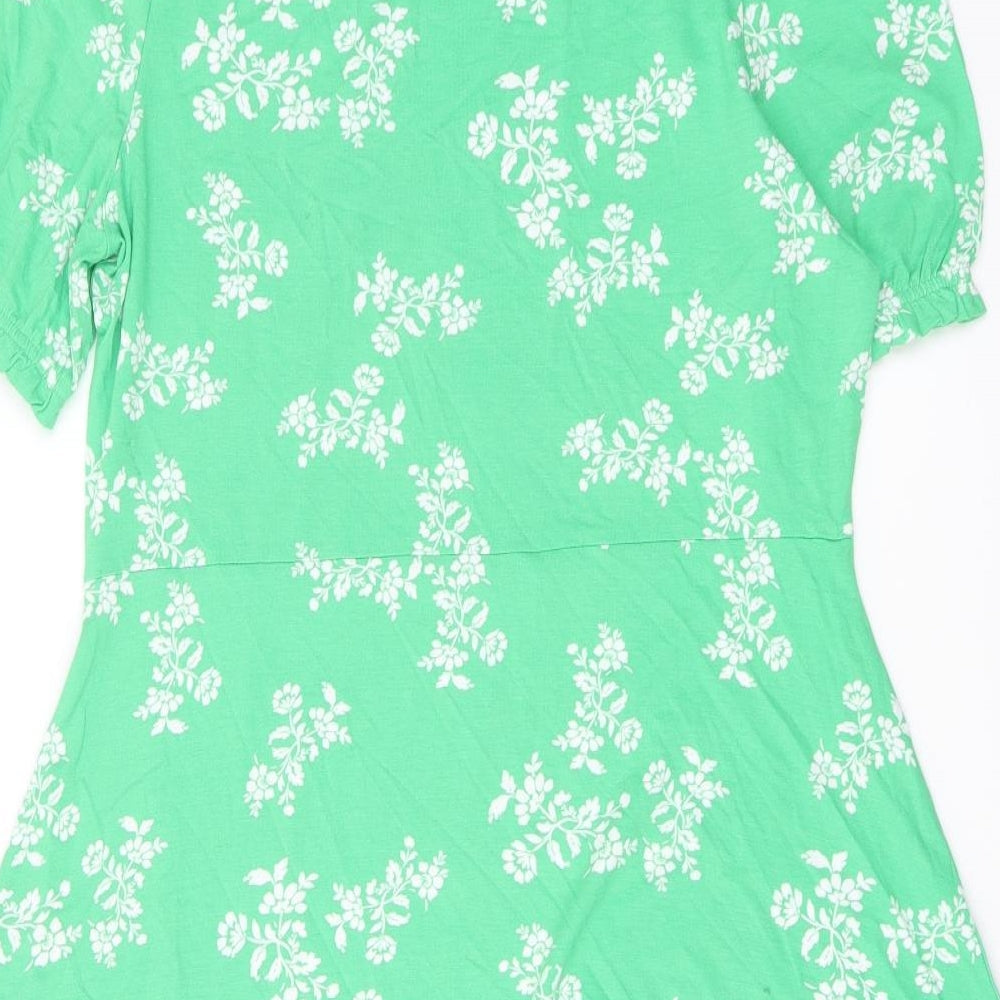 Marks and Spencer Womens Green Floral Viscose A-Line Size 14 Round Neck Pullover