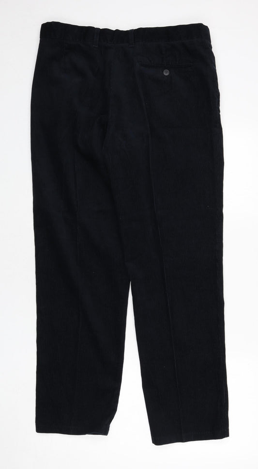 Marks and Spencer Womens Blue Cotton Trousers Size 36 L31 in Regular Zip