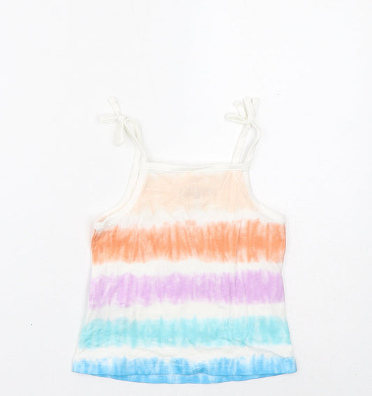 Marks and Spencer Girls Multicoloured Striped Cotton Basic Tank Size 2-3 Years Square Neck Pullover - Tie Dye