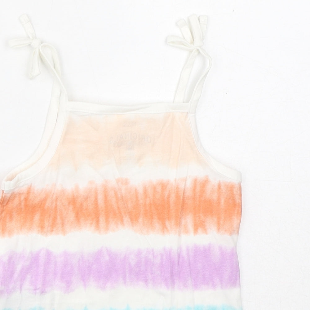Brand and care label for Marks & Spencer girls’ multicoloured striped cotton basic tank, years square neck pullover - tie dye