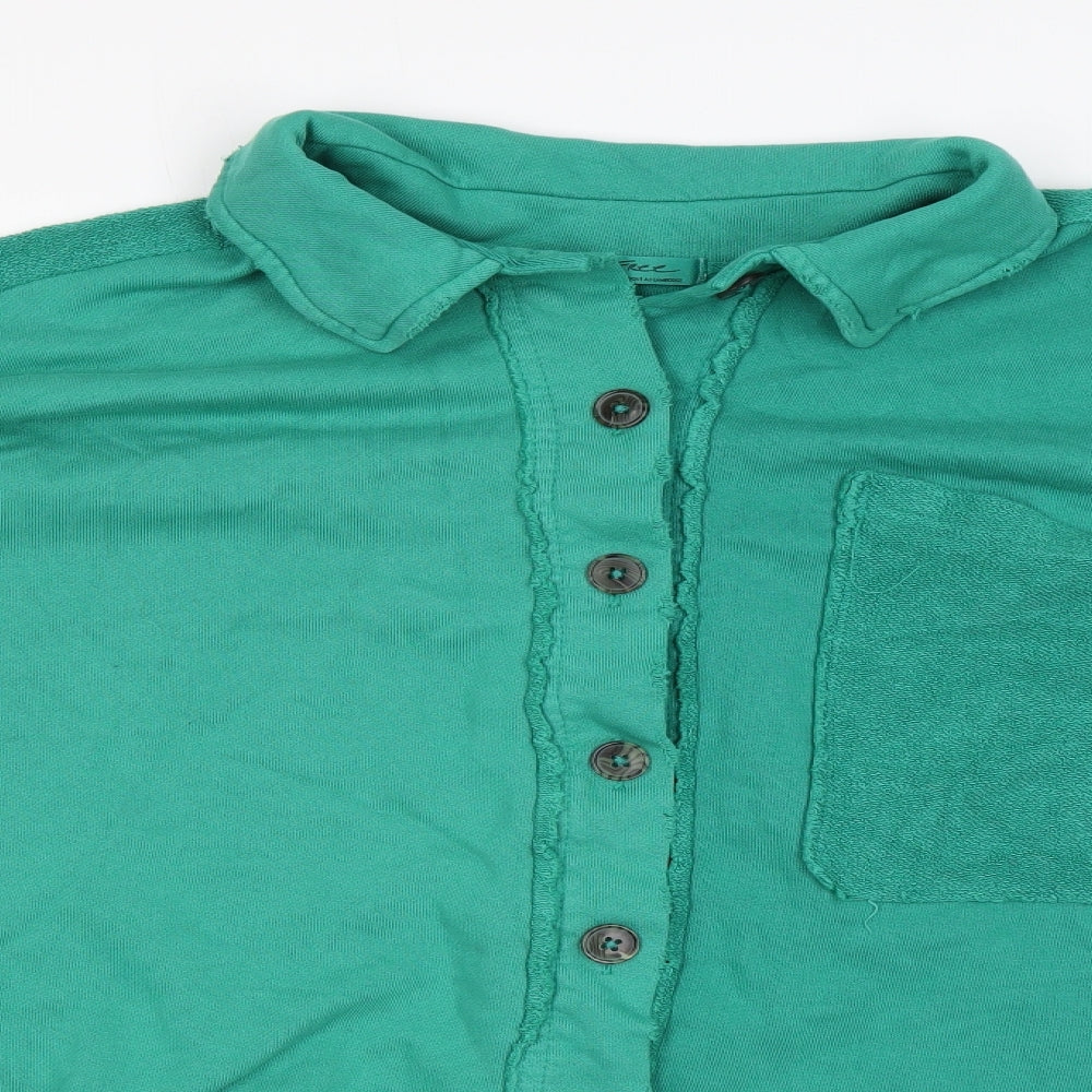 We The Free Womens Green Cotton Basic Button-Up Size S Collared
