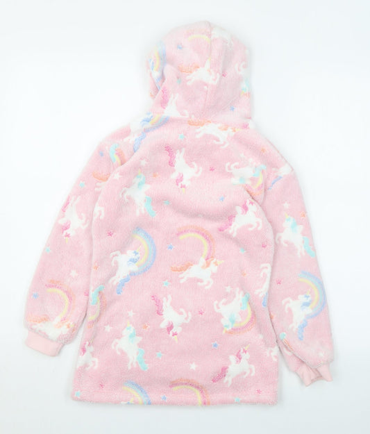 My Little Home Girls Pink Geometric Polyester Pullover Hoodie Size M Pullover - Unicorns, Rainbows