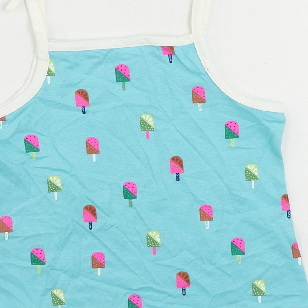 Brand and care label for Marks & Spencer girls’ blue geometric cotton camisole tank, years square neck pullover - ice cream