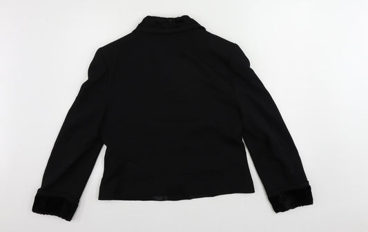 Bianca Womens Black Jacket Blazer Size 12 Button - Faux Fur Trim