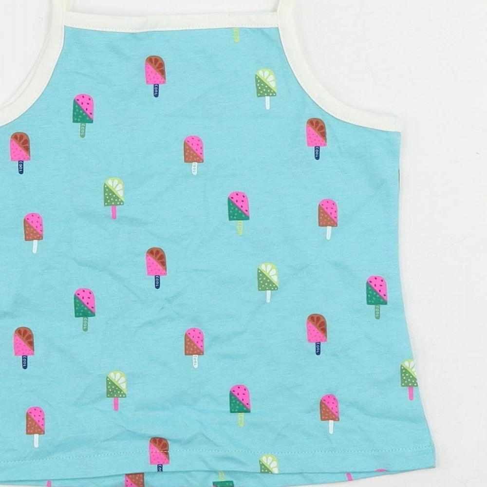 Brand and care label for Marks & Spencer girls’ blue geometric cotton camisole tank, years square neck pullover - ice cream