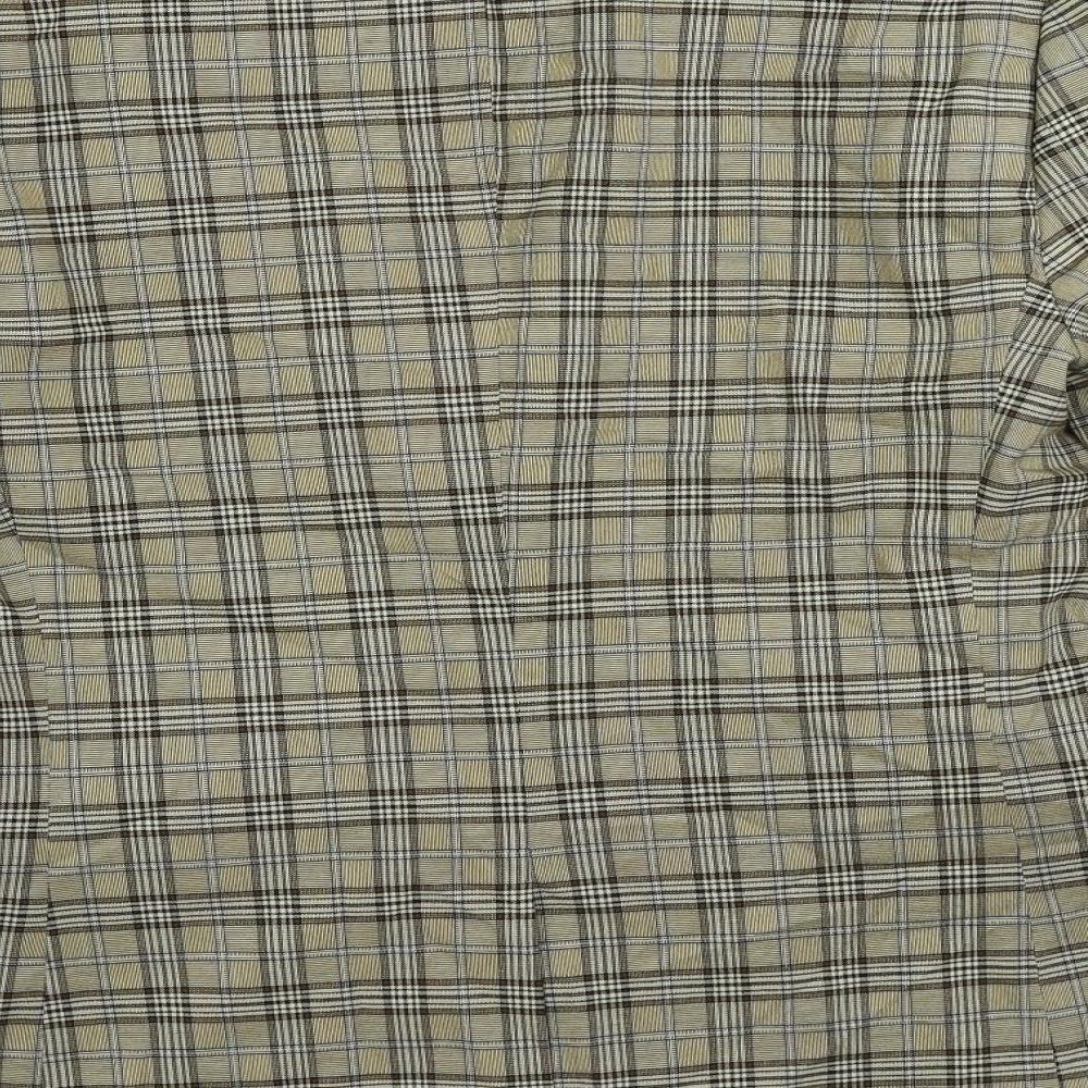 Brand and care label for boohooMAN men’s beige plaid polyester jacket blazer, size 42, regular