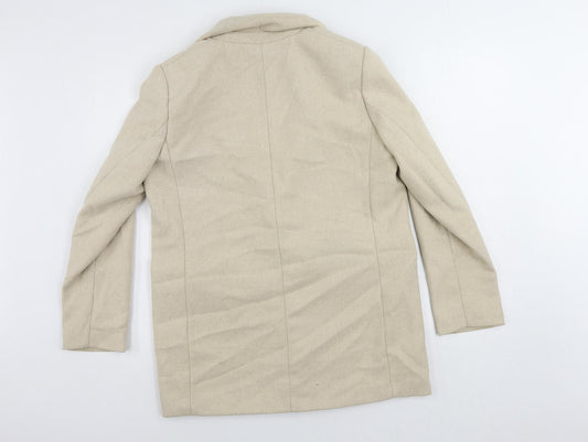 H&M Womens Beige Overcoat Coat Size S Button