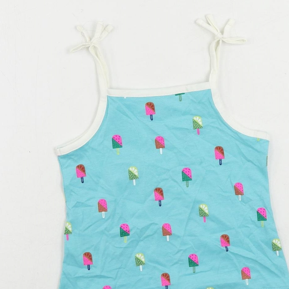 Brand and care label for Marks & Spencer girls’ blue geometric cotton camisole tank, years square neck pullover - ice cream