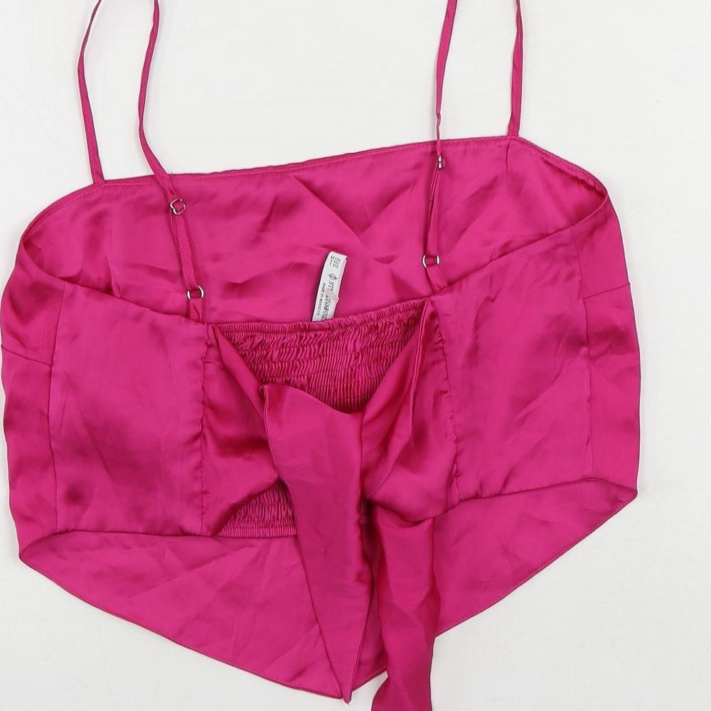 Stradivarius Womens Pink Polyester Cropped Tank Size L Square Neck