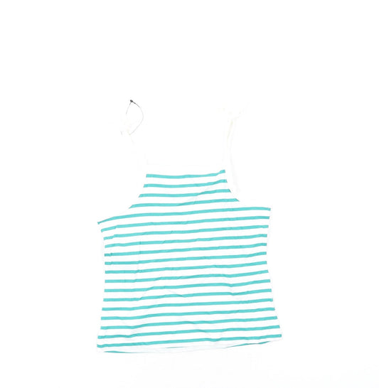 Marks and Spencer Girls Green Striped Cotton Basic Tank Size 3-4 Years Square Neck Pullover