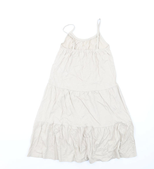 Marks and Spencer Girls Beige Cotton Trapeze & Swing Size 6-7 Years Round Neck Pullover
