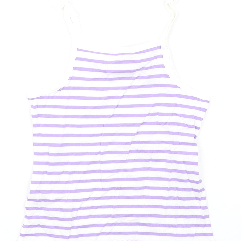Brand and care label for marksand girls’ purple striped cotton basic tank, size 5-6, years square neck pullover