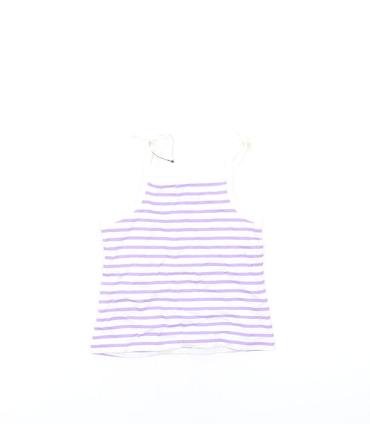 Marks and Spencer Girls Purple Striped Cotton Basic Tank Size 2-3 Years Square Neck Pullover