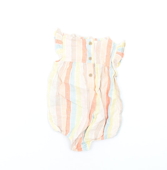 marksand Girls Multicoloured Striped Cotton Babygrow One-Piece Size 3-6 Months Button
