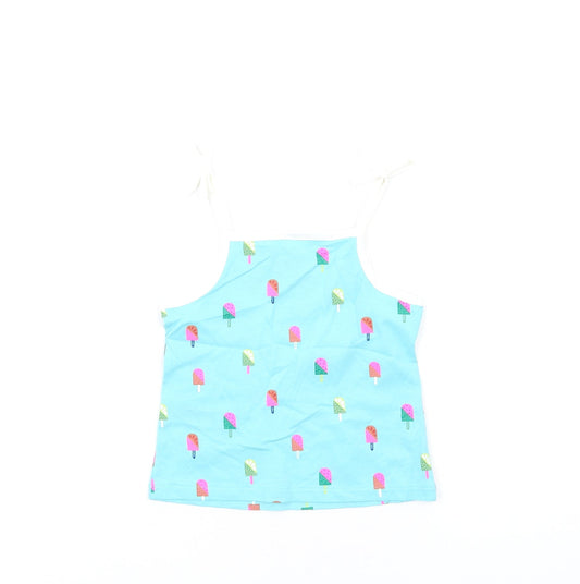 Marks and Spencer Girls Blue Geometric Cotton Basic Tank Size 2-3 Years Square Neck Pullover