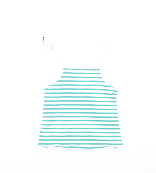 Marks and Spencer Girls Green Striped Cotton Camisole Tank Size 3-4 Years Square Neck Pullover