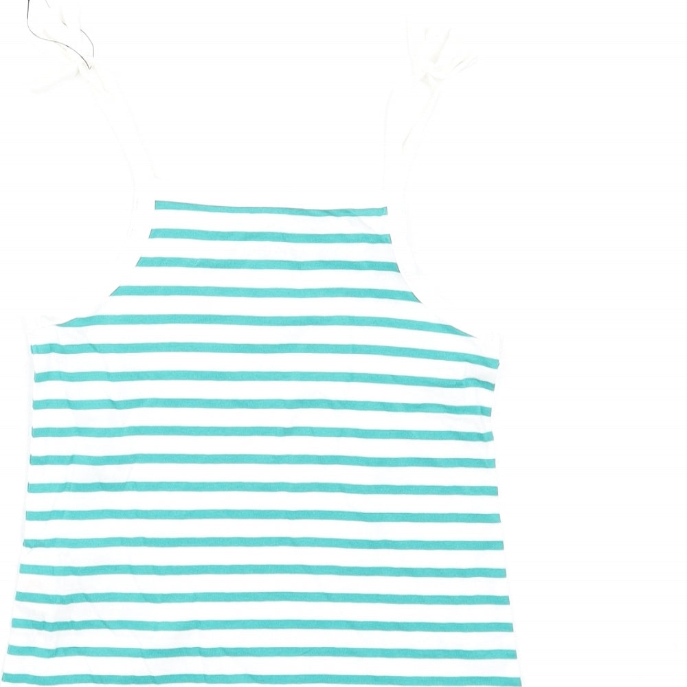 Marks and Spencer Girls Green Striped Cotton Camisole Tank Size 3-4 Years Square Neck Pullover