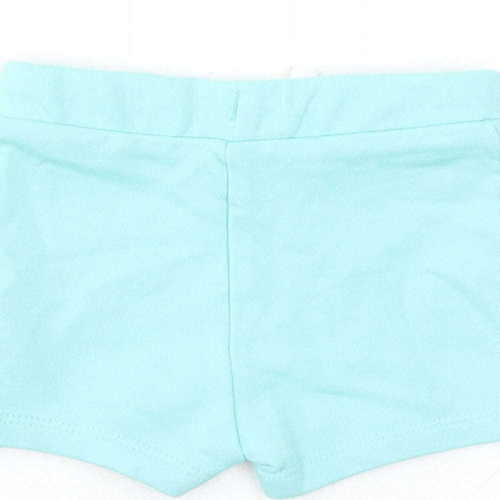 Brand and care label for Marks & Spencer Baby Blue Cotton Capri Trousers, size 3-6, Months Drawstring - Elasticated Waist