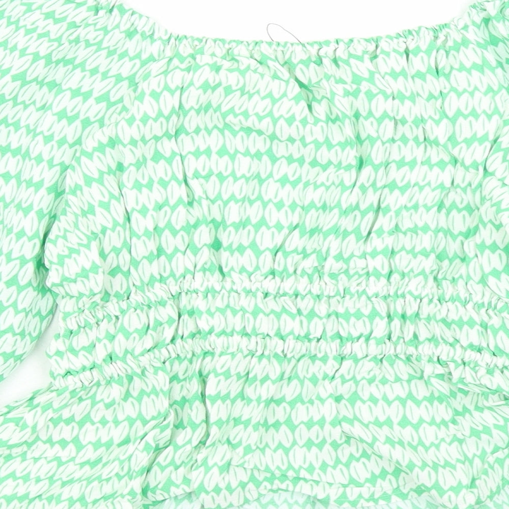 Marks and Spencer Womens Green Geometric Viscose Basic Blouse Size 10 V-Neck