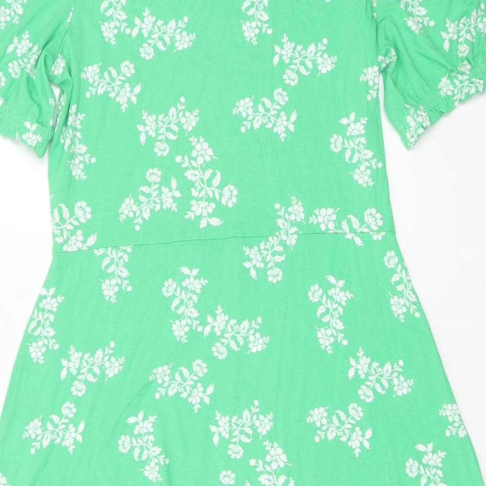 Marks and Spencer Womens Green Floral Viscose A-Line Size 10 Round Neck Pullover