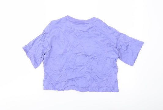 Marks and Spencer Girls Purple Cotton Cropped T-Shirt Size 7-8 Years Crew Neck Pullover