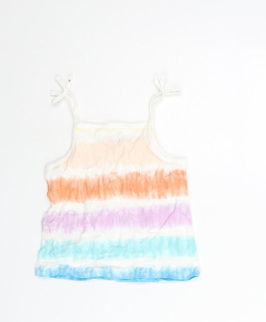 Marks and Spencer Girls Multicoloured Striped Cotton Basic Tank Size 3-4 Years Square Neck Pullover