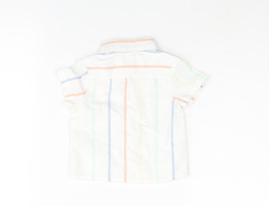 Marks and Spencer Boys White Striped Cotton Basic Button-Up Size 0-3 Months Collared Button