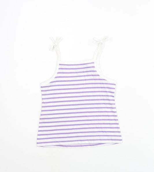 Marks and Spencer Girls Purple Striped Cotton Basic Tank Size 3-4 Years Square Neck Pullover - Embroidered Heart