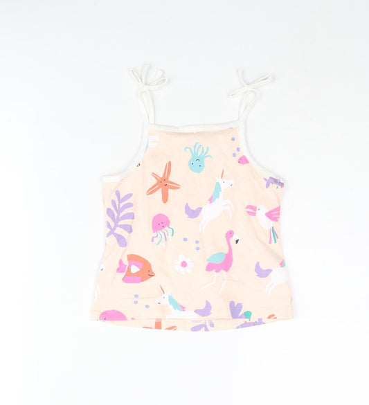 Marks and Spencer Girls Pink Geometric Cotton Basic Tank Size 2-3 Years Square Neck Pullover - Sea Life Unicorn Flamingo Pattern
