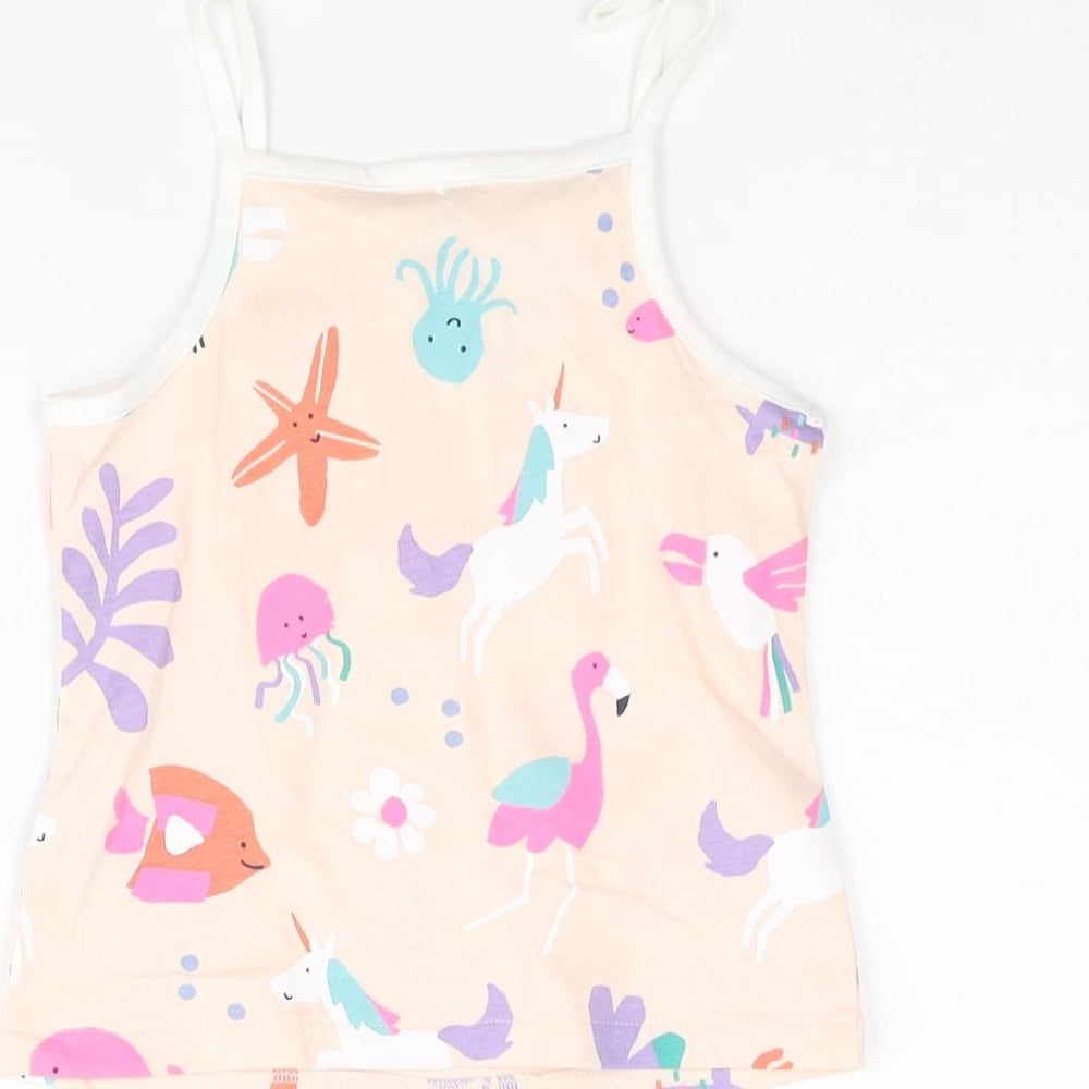 Brand and care label for Marks & Spencer girls’ pink geometric cotton basic tank, years square neck pullover - sea life