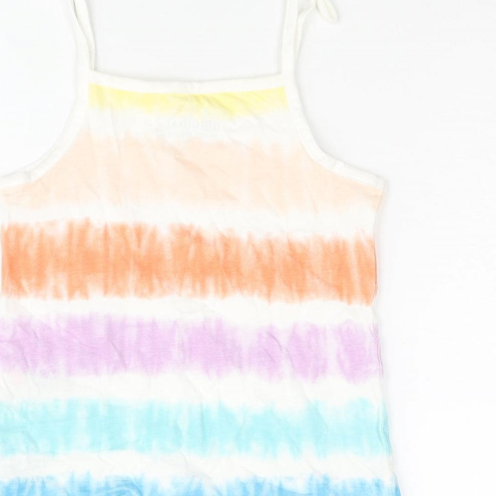 Brand and care label for Marks & Spencer girls’ multicoloured striped cotton basic tank, size 4-5, years square neck pullover