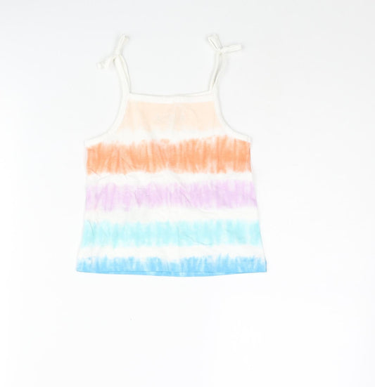 Marks and Spencer Girls Multicoloured Striped Cotton Basic Tank Size 2-3 Years Square Neck Pullover