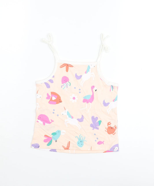 Marks and Spencer Girls Pink Geometric Cotton Basic Tank Size 4-5 Years Square Neck Pullover - Sea Life Unicorn Flamingo Pattern