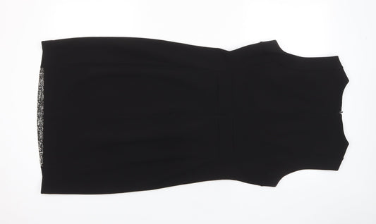Donna Karan Womens Black Polyester Pencil Dress Size 12 Crew Neck Zip