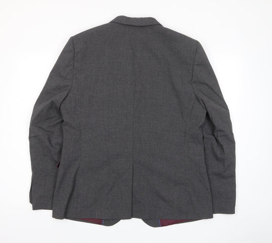 Marks and Spencer Mens Grey Plaid Polyester Jacket Suit Jacket Size 44 Regular - Inside pockets