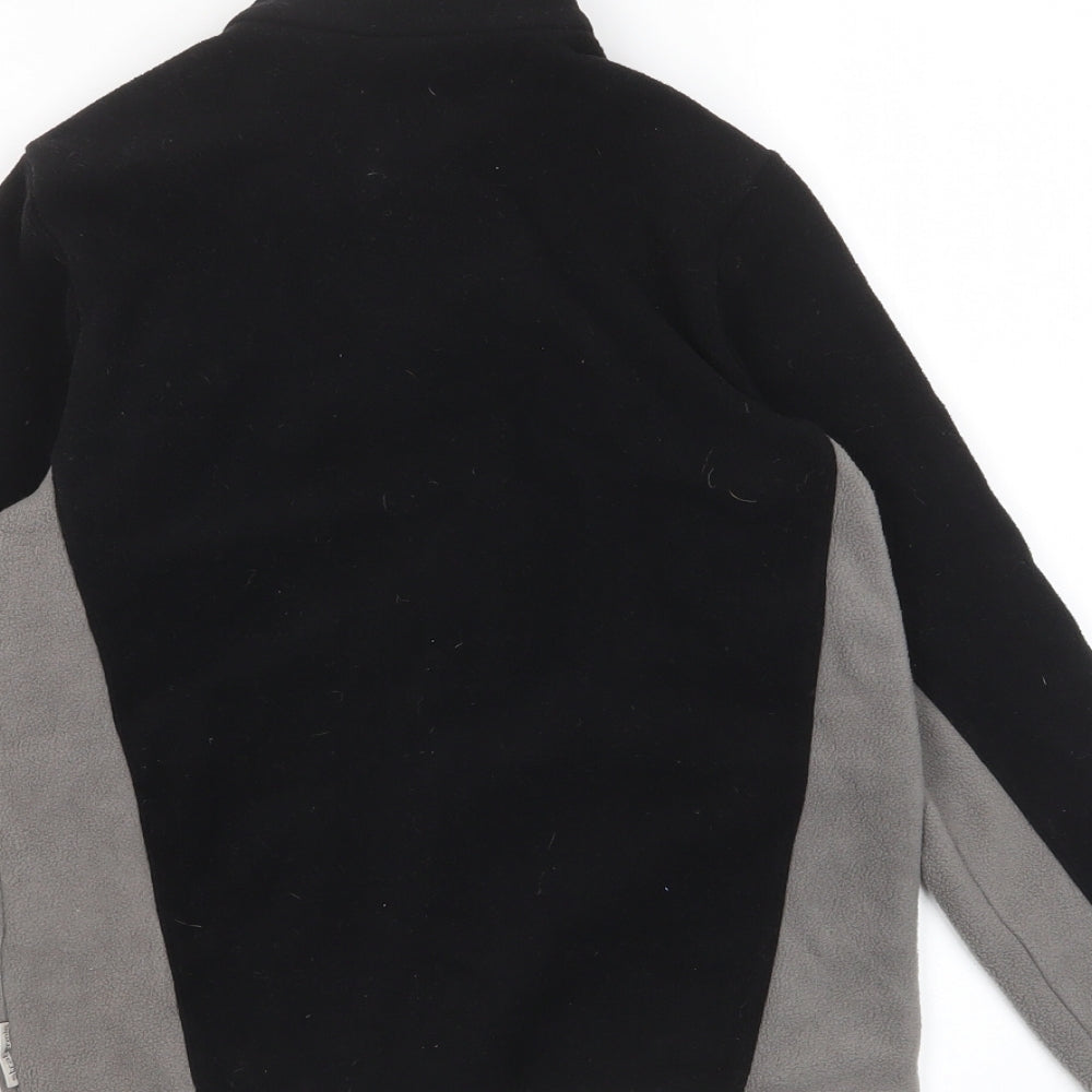 Brand and care label for Decathlon boys’ black jacket, size 10, years zip - zip pockets