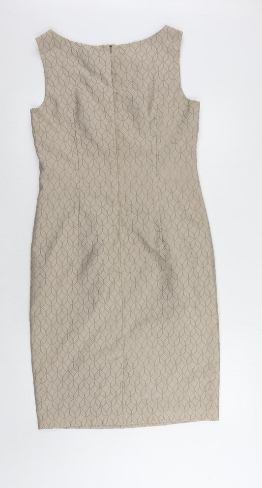 Max Mara Womens Brown Geometric Acetate Pencil Dress Size 10 Boat Neck Zip - Textured