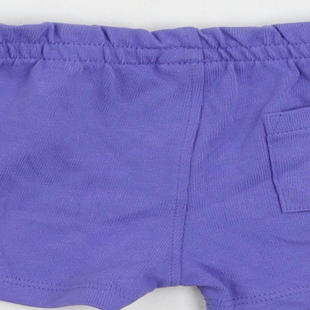 Brand and care label for Marks & Spencer Baby Purple Cotton Cropped Trousers, size 0-3, Months