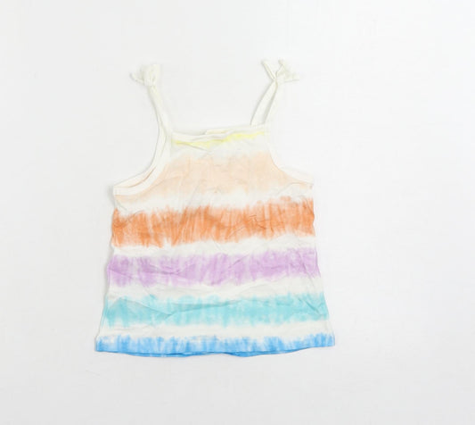 Marks and Spencer Girls Multicoloured Striped Cotton Camisole Tank Size 3-4 Years Square Neck Pullover - Tie Dye