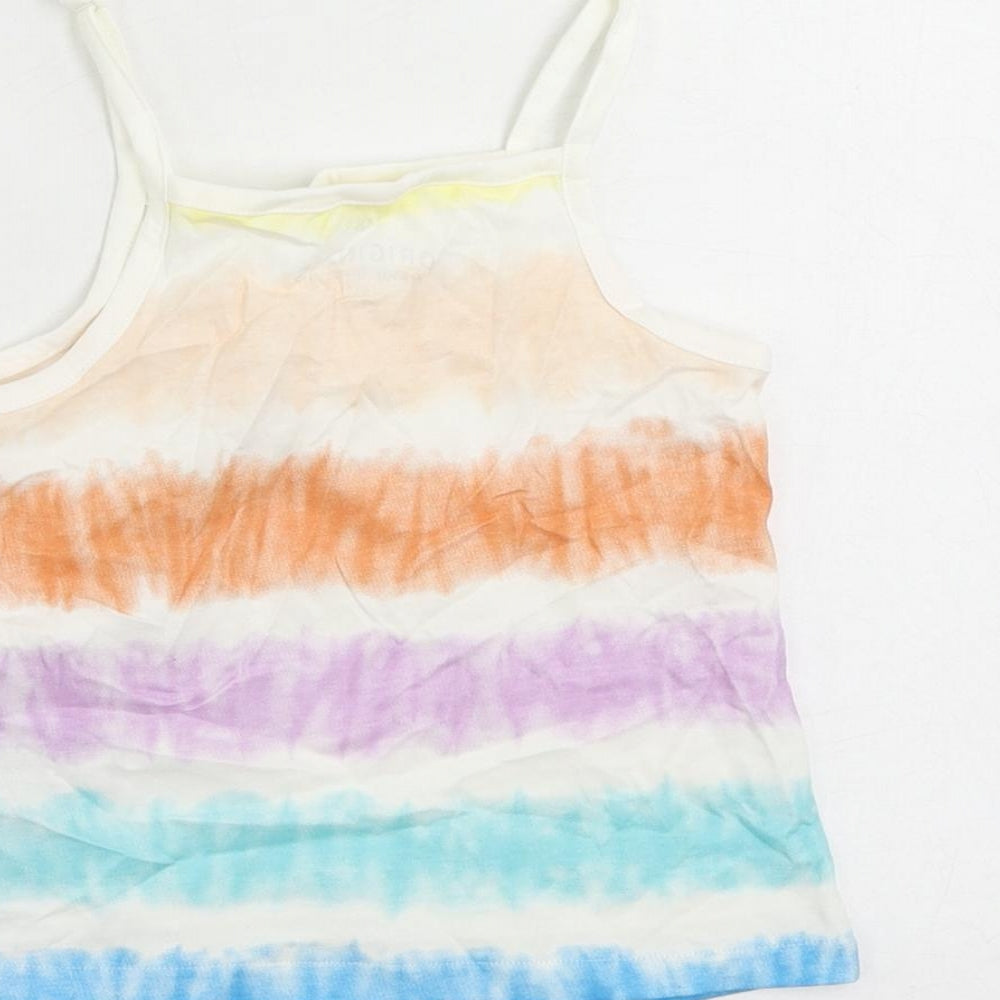 Brand and care label for Marks & Spencer girls’ multicoloured striped cotton camisole tank, years square neck pullover - tie