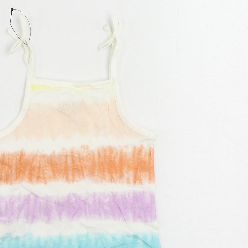 Brand and care label for Marks & Spencer girls’ multicoloured striped cotton camisole tank, years square neck - tie dye