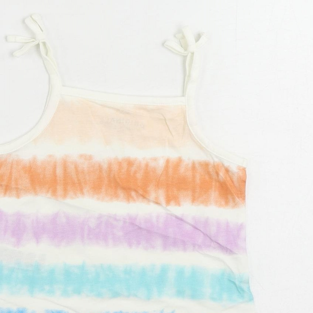 Brand and care label for Marks & Spencer girls’ multicoloured striped cotton camisole tank, years square neck pullover - tie