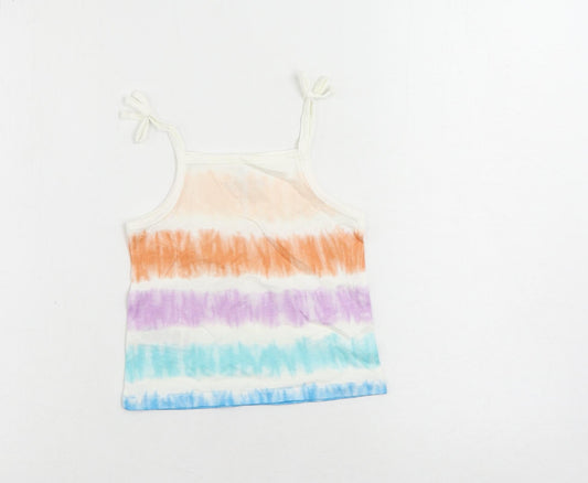 Marks and Spencer Girls Multicoloured Striped Cotton Camisole Tank Size 2-3 Years Square Neck Pullover - Tie Dye