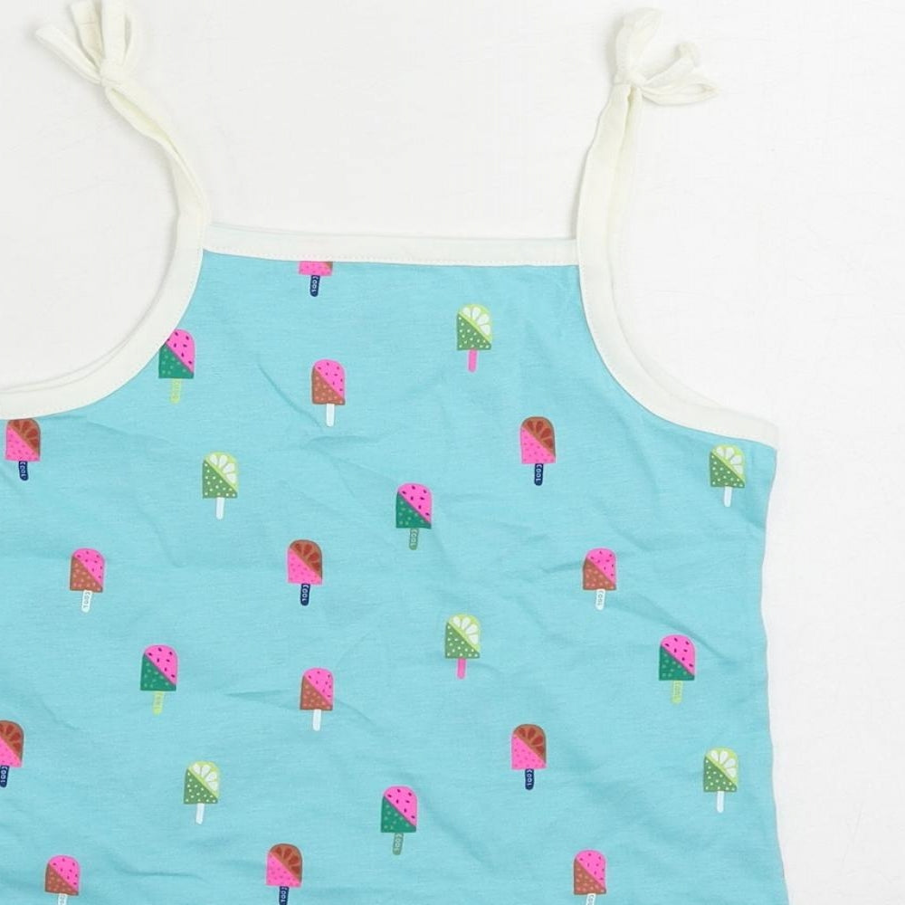 Brand and care label for Marks & Spencer girls’ blue geometric cotton camisole tank, years square neck pullover - ice cream