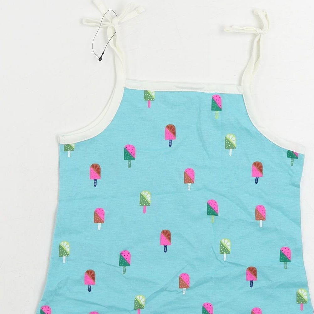 Brand and care label for Marks & Spencer girls’ blue geometric cotton camisole tank, years square neck pullover - ice cream