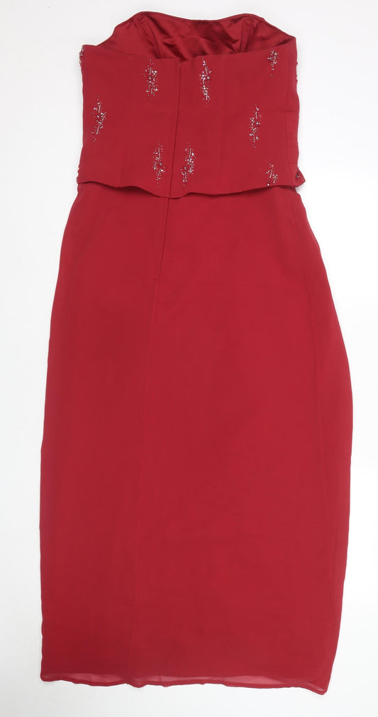 Imogene Holland Womens Red Polyester Ball Gown Size 14 Sweetheart Zip - Beaded Detail