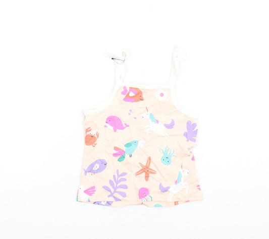 Marks and Spencer Girls Pink Geometric Cotton Basic Tank Size 2-3 Years Square Neck Pullover